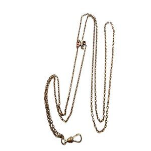 Antique Edwardian Gold-Filled Fleur-de-Lis Watch Slide Lorgnette Chain Necklace